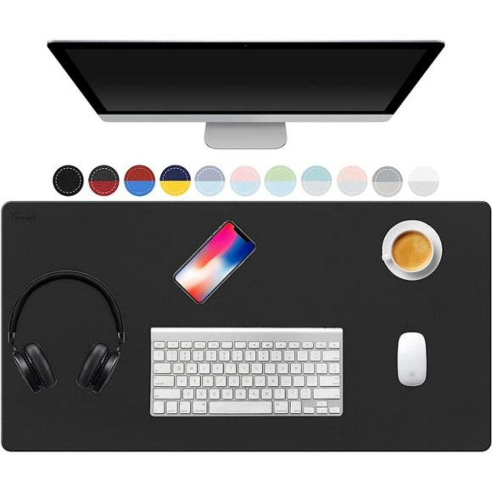 Dual Sided Desk Pad, 36" x 17" Large Desk Mat, Waterproof Desk Blotter, Leather